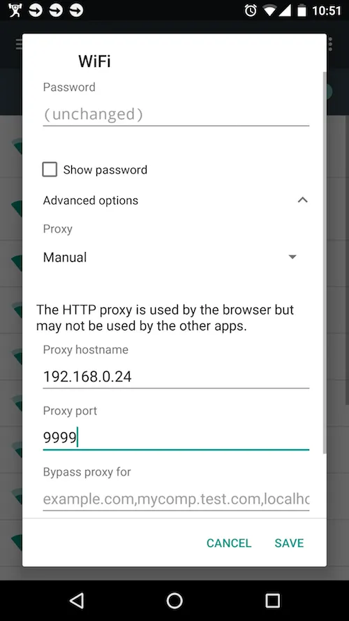 Update Android wifi proxy settings